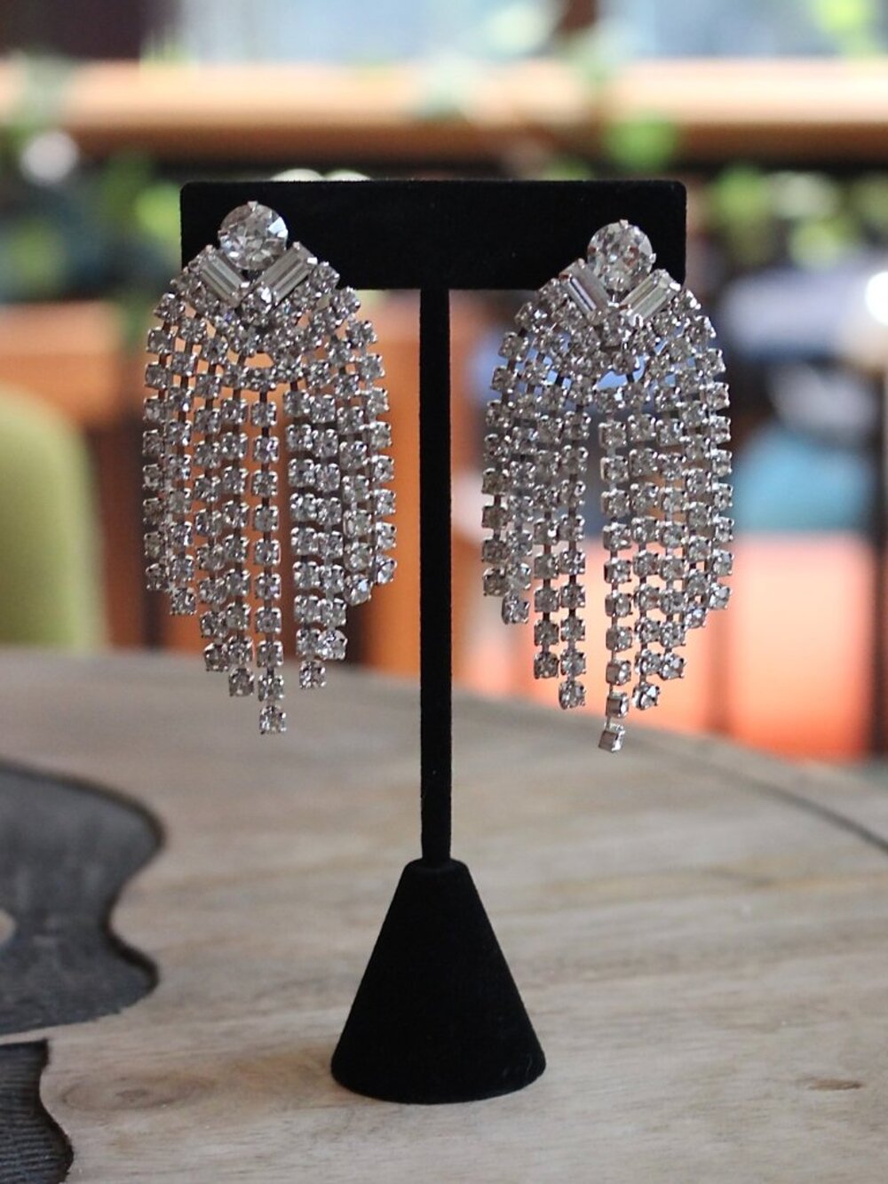Rare Vintage Weiss New York Rhinestone Waterfall Earrings Signed Clip On. GLAM